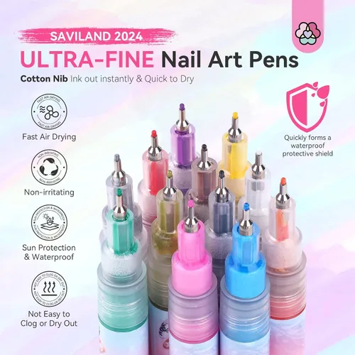 Vista 9 de SAVILAND Juego de 12 bolígrafos para arte de uñas, punta fina de 0.02 in