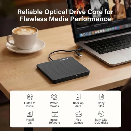 Vista 5 de Amicool Grabador externo USB-C USB 3.0 CD/DVD +/-RW, lector de DVD portátil ultrafino para Mac iMac MacBook, Windows 11/10/8 Linux, computadora