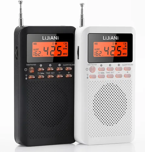 Vista 3 de NOAA Weather AM FM Radio portátil operada por 2 pilas AA con auriculares estéreo, reloj despertador digital temporizador de sueño, mejor recepción