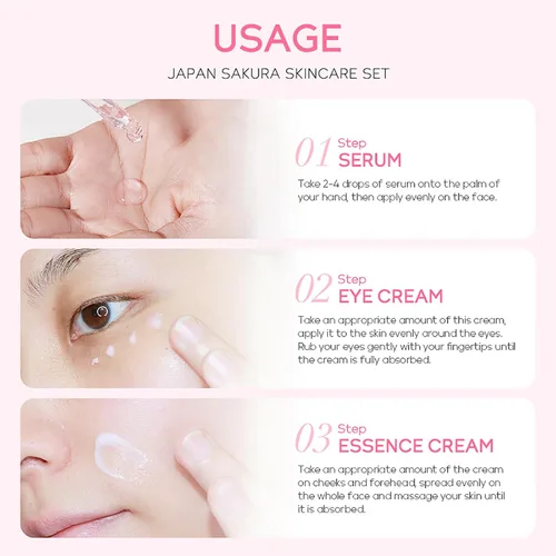 Vista 5 de LAIKOU Juego de Cuidado de la Piel JAPAN SAKURA - Juego de regalo de belleza para el cuidado de la piel con suero, crema para ojos, crema facial