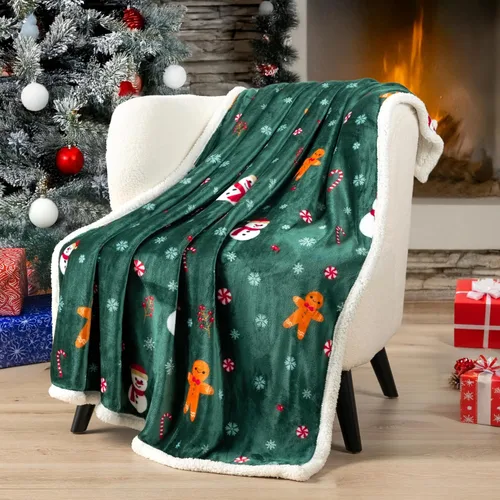 Vista 2 de PAVILIA Premium Manta de vellón sherpa de Navidad regalo de decoración navideña, afelpada, cálida y acogedora, de microfibra y reversible, para Pan