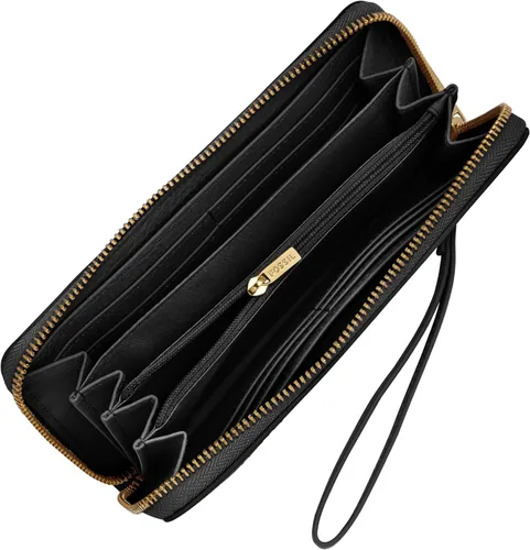 Vista 4 de Fossil Logan RFID - Cartera de piel con cierre de cremallera para mujer con correa de muñeca Negro