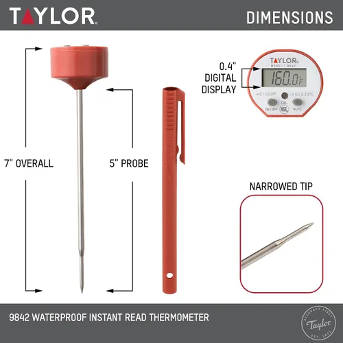 Vista 3 de Taylor Precision Products 9842 Taylor - Termómetro digital de lectura rápida para cocción a prueba de agua, talla única, rojo