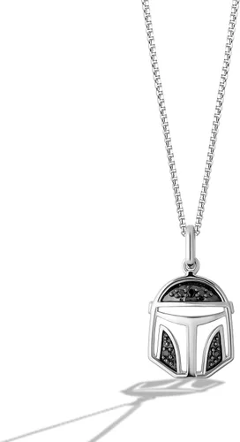 Vista 2 de Star Wars Fine Jewelry The Mandalorian - Juego de collar y aretes para casco en plata de ley y rodio negro con diamantes negros de 110 CT.TW, Metal