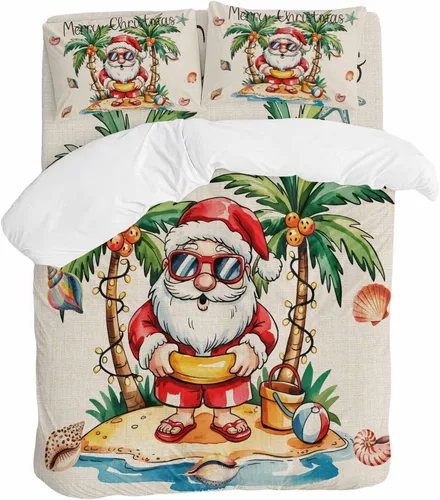 Vista 9 de Juego de funda de edredón de Papá Noel de Navidad, tamaño individual, edredón de microfibra suave, edredón de cama con estampado + funda con sábana