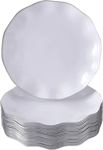 Vista 8 de Silver Spoons Platos de postre desechables 10 piezas Platos de plástico resistente Elegante aspecto fino de porcelana Velo, marfil