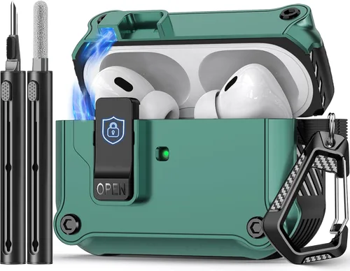 Vista 7 de Pohgelan Compatible con AirPods Pro 2ª/1ª generación, estuche con cierre magnético automático y kit de limpieza, compatible con funda Magsafe - Negro