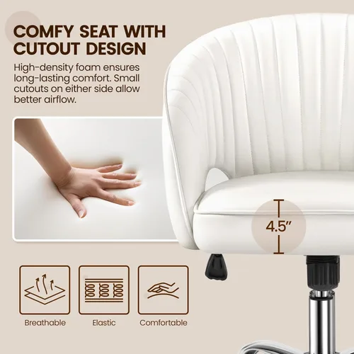 Vista 4 de Yaheetech Silla de Oficina para Casa, Silla de Escritorio de Cuero Sintético, Silla Giratoria Moderna con Respaldo Acolchado Tipo Barril, Ruedas