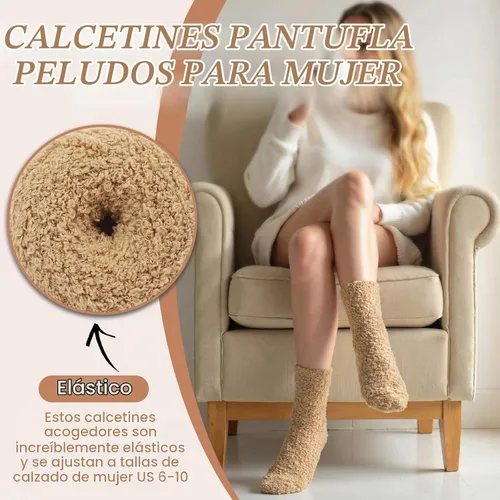 Vista 6 de YSense Calcetines mullidos y mullidos para mujer, 6 pares, calcetines de Negro Marrón Blanco Caqui