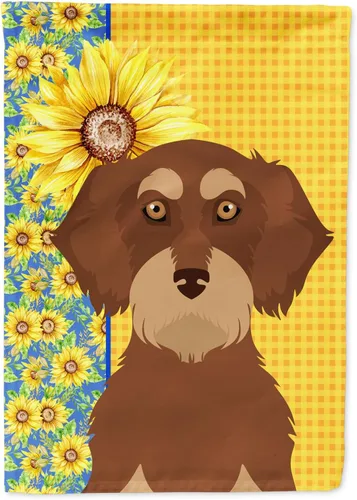 Vista 63 de Caroline's Treasures WDK5313GF Bandera de jardín con diseño de girasoles de verano, color negro y tostado, Airedale Terrier para buzón, bandera