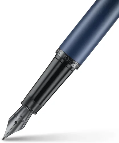 Vista 3 de Sheaffer VFM - Pluma estilográfica E9429 azul mate con bordes negros con PVD, punta mediana con convertidor, pluma estilográfica prémium