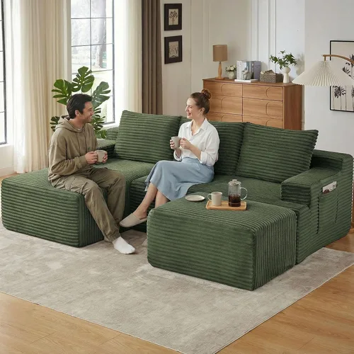 Vista 22 de Sofá seccional Cloud de 96 pulgadas, sofá deshuesado para sala de estar, sofá modular con asiento profundo, sofá de pana cómodo y esponjoso con Negro