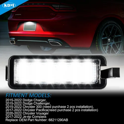 Vista 4 de KDM Conjunto de luz LED de matrícula compatible con Dodge Charger Challenger Chrysler 300 Pacific Je-ep Compass 2015-2023, repuesto de lámpara