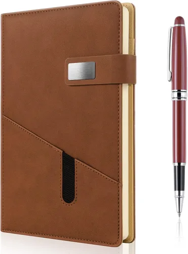 Vista 19 de Cuaderno A5 en blanco, cuaderno de bocetos de cuero de tapa dura recargable con bolsillo y hebilla magnética, 240 páginas gruesas de viaje