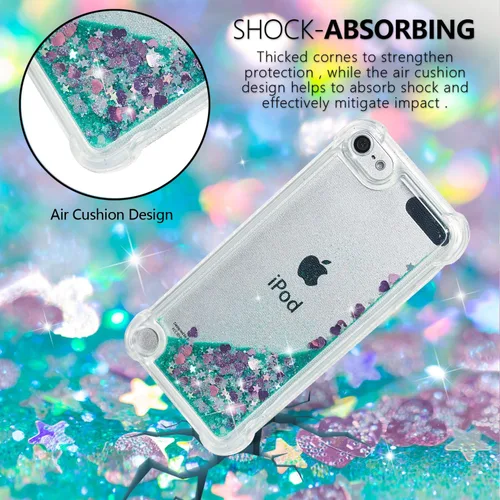 Vista 4 de LEMAXELERS Funda compatible con iPod Touch 7, funda líquida con purpurina flotante de arena movediza a prueba de golpes, funda protectora de love-1