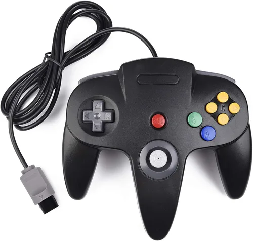 Vista 2 de Paquete de 2 controladores clásicos N64 (negro) con 2 cables de extensión de controlador N64 de 6 pies