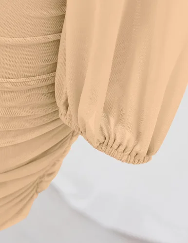 Vista 5 de ZESICA Vestido corto para mujer, sexy, con cuello en V, fruncido, entallado, manga larga, para cóctel, boda, fiesta, fiesta