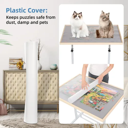 Vista 6 de Fanwer - Mesa de rompecabezas ajustable con patas, mesas de rompecabezas de altura ajustable de 34 x 26 pulgadas para adultos, tablero