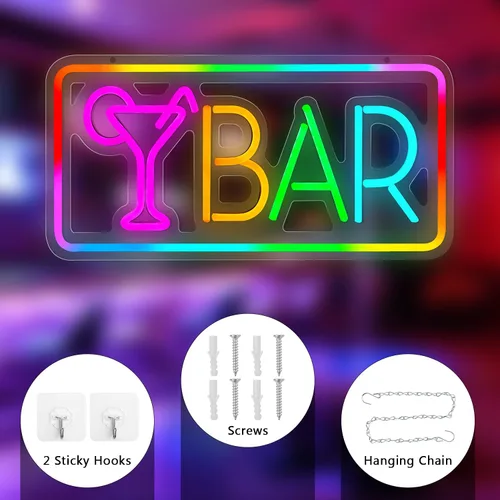 Vista 5 de Letrero de neón de barra, letrero LED para decoración de pared, letreros de luz de neón LED para el hogar, luces de barra alimentadas por USB