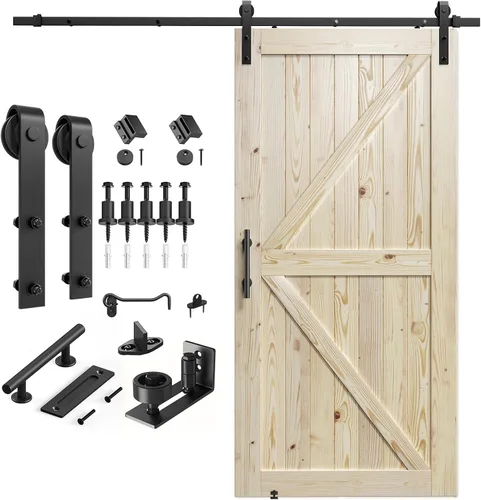 Vista 12 de SMARTSTANDARD Puerta corredera de granero de 24 x 84 pulgadas con kit de herrajes para puerta de granero de 4 pies incluido, puerta de madera maciza