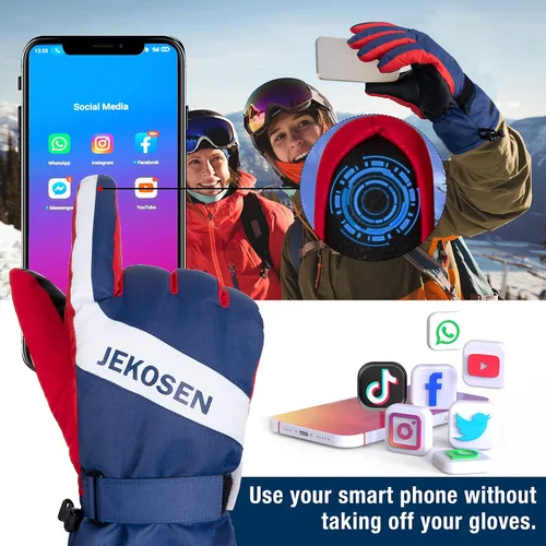 Vista 3 de JEKOSEN Guantes de esquí 2023 para clima frío para mantener el calor, guantes de nieve impermeables para pantalla táctil, guantes de snowboard
