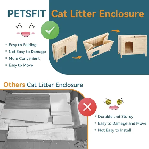 Vista 3 de Petsfit Caja de arena plegable, no requiere herramientas para el montaje, caja de arena para gatos, muebles ocultos, se adapta a la mayoría de cajas