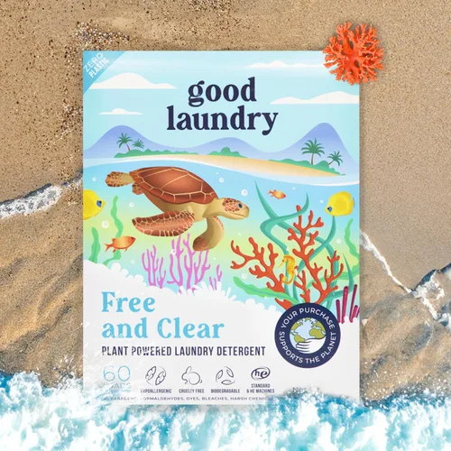 Vista 2 de Good Laundry Hojas de detergente, sin perfume (60 cargas), hojas de detergente ecológicas, hipoalergénicas, sin jarras de plástico ni residuos