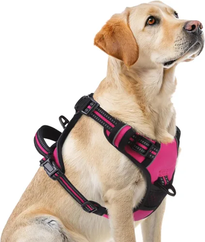 Vista 29 de PUPTECK Arnés táctico sin tirones para perro, tamaño mediano, arnés reflectante ajustable con asa para perro, de fácil control, cómodo y suave