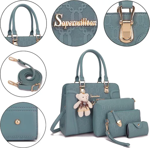 Vista 61 de Bolsos de mano de moda para mujer, bolsa de hombro, asa superior, bolsa de mano, juego de 4 piezas
