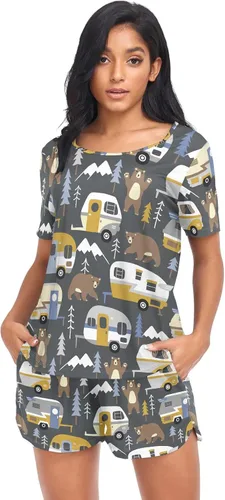 Vista 18 de Ollabaky Conjunto de pijama de perro de animales para mujer, conjunto de pijama de manga corta, conjunto de descanso para mujer Multi 01