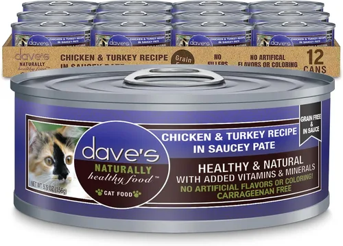 Vista 23 de Dave's Pet Food Grain Free Wet Cat Food (Chicken & Duck Saucey Pate), Naturally Healthy Canned, Added Vitamins & Minerals, Wheat Free, 5.5 oz