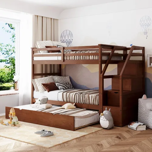 Vista 15 de Literas para niños con escalera, literas de madera maciza con barandilla completa
