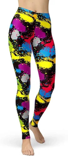 Vista 25 de sissycos - Leggings para mujer de los años 80 con estampado neón salpicado artístico, suaves como la seda y elásticas Splash abstracto