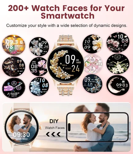 Vista 3 de Relojes inteligentes para mujeres con pantalla AMOLED de 1.32", llamadas por Bluetooth, 121 modos deportivos, monitor de frecuencia cardíaca