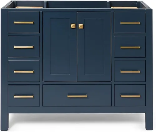 Vista 15 de ARIEL Cambridge Mueble base de tocador de baño de 36 pulgadas, madera maciza, 2 puertas de cierre suave, 5 cajones de cola de milano, roble marrón