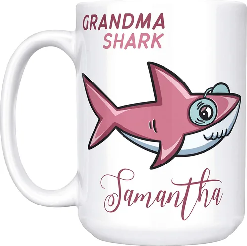Vista 10 de Be Burgundy Taza de café personalizada con nombre de tiburón bebé – 11 oz – Tazas familiares de tiburones con opción de posavasos a juego, Baby