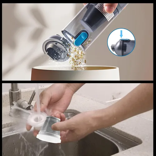 Vista 6 de HAUSMEISTER Airflex Go - Aspiradora inalámbrica para automóvil de 16000 Pa, aspiradora de mano 4 en 1 con plumero e inflador, mini aspiradora