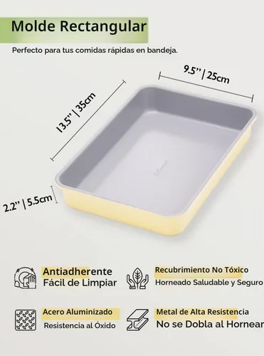 Vista 2 de LeGourmet Bandeja rectangular antiadherente para hornear de 9 x 13 pulgadas, revestimiento de cerámica, no tóxico, acero aluminizado resistente a