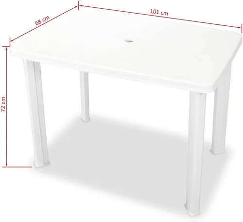 Vista 2 de [We Ship Quickly] Mesa de jardín, mesa de comedor de patio al aire libre, rectangular, con orificio para paraguas, para patio, jardín, balcón Blanco
