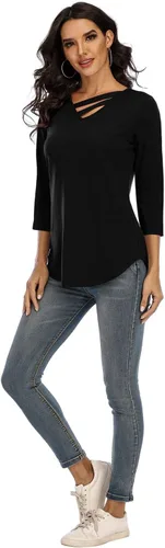 Vista 4 de Davenil Blusas de manga 34 para mujer, cuello en V, dobladillo irregular, blusas sueltas casuales