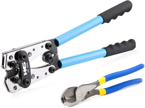 Vista 7 de HKS Herramienta de prensado de cable de batería para terminales de anillo de cobre AWG 10-1, crimpadora resistente para terminales de alambre