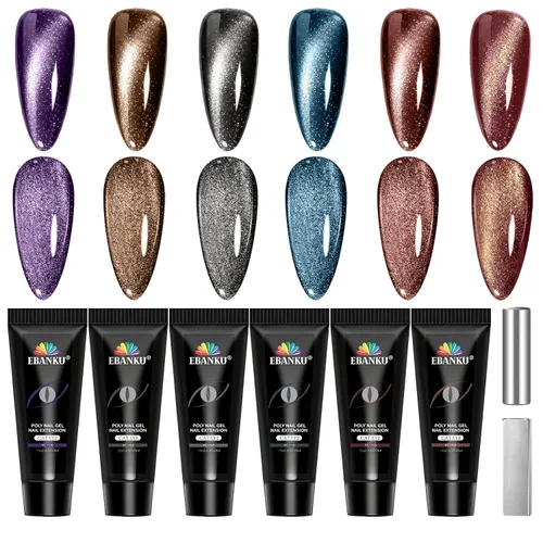 Vista 8 de Kit de uñas de gel de polietileno EBANKU ojo de gato, gel de extensión de 6 colores Kit profesional de mejora de uñas de gel magnético