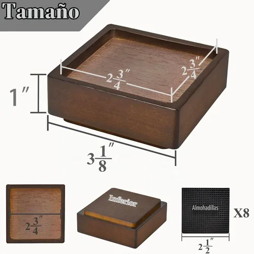 Vista 2 de Elevadores de madera para cama, bloques de madera resistentes, apilables de 1 pulgada a 2 pulgadas, 3 pulgadas 4 pulgadas de alto, elevadores