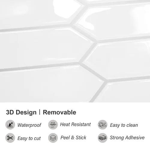 Vista 6 de VaryStyle Azulejo hexagonal de 12 x 12 pulgadas de largo, color blanco, para cocina, baño y más, 6 azulejos