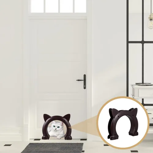 Vista 4 de Cat Built-in Interior Access Door for Cats and Dogs Two-Way Portal with Installation Fits Solid Brown Hidden Litter Box