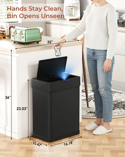 Vista 7 de TLSUNNY Cubo de basura automático sin contacto con sensor de movimiento de 13.2 galones, contenedor inteligente de acero inoxidable cepillado