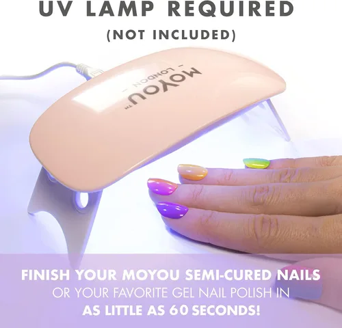 Vista 5 de MOYOU LONDON Tiras de uñas de gel semicuradas de color liso, 20 unidades. Envolturas de uñas de gel UV para manicura de calidad de salón, fácil