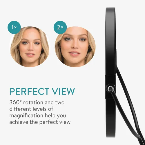 Vista 3 de Navaris Espejo cosmético con bandeja para joyas, espejo de escritorio para maquillaje y aseo, doble cara con espejo de aumento 2X, 11.4 x 6.7 x 6.7