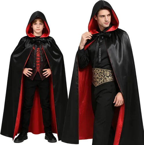 Vista 7 de Capa de vampiro con capucha, capa reversible con capucha Capa con capucha de vampiro negro y amarillo