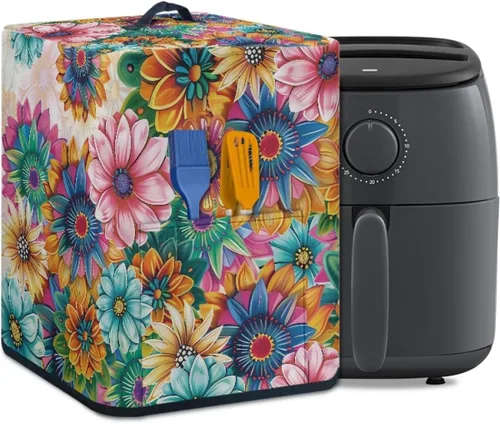 Vista 42 de Air Fryer Oven Dust Cover with Handle and Pocket, Easy Cleaning Electric Appliance Cover, Brown Flower Flor marrón (Brown Flower)